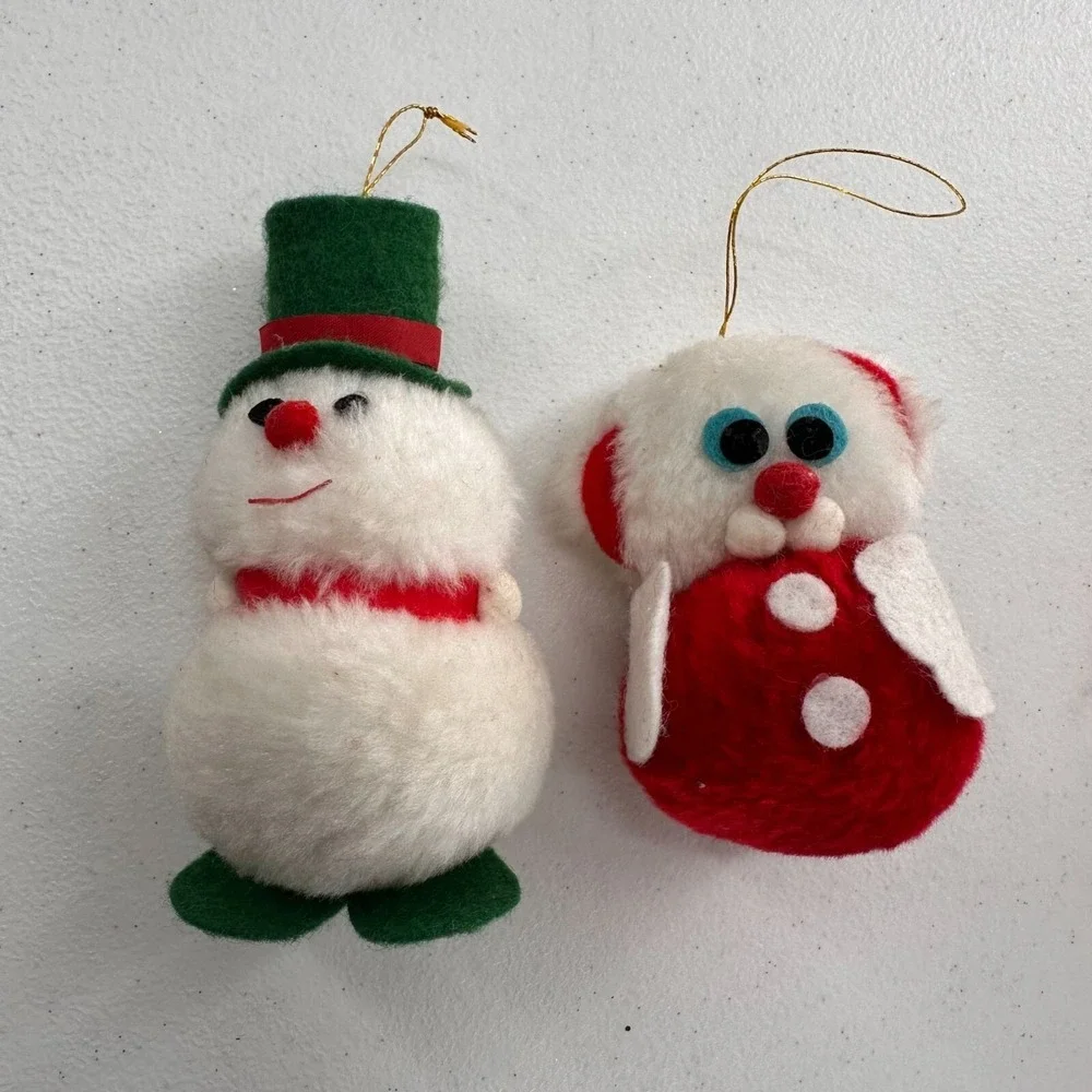 Vintage Christmas Ornaments Teddy‎ Bear Glass Snowman Santa Felt Plush Retro